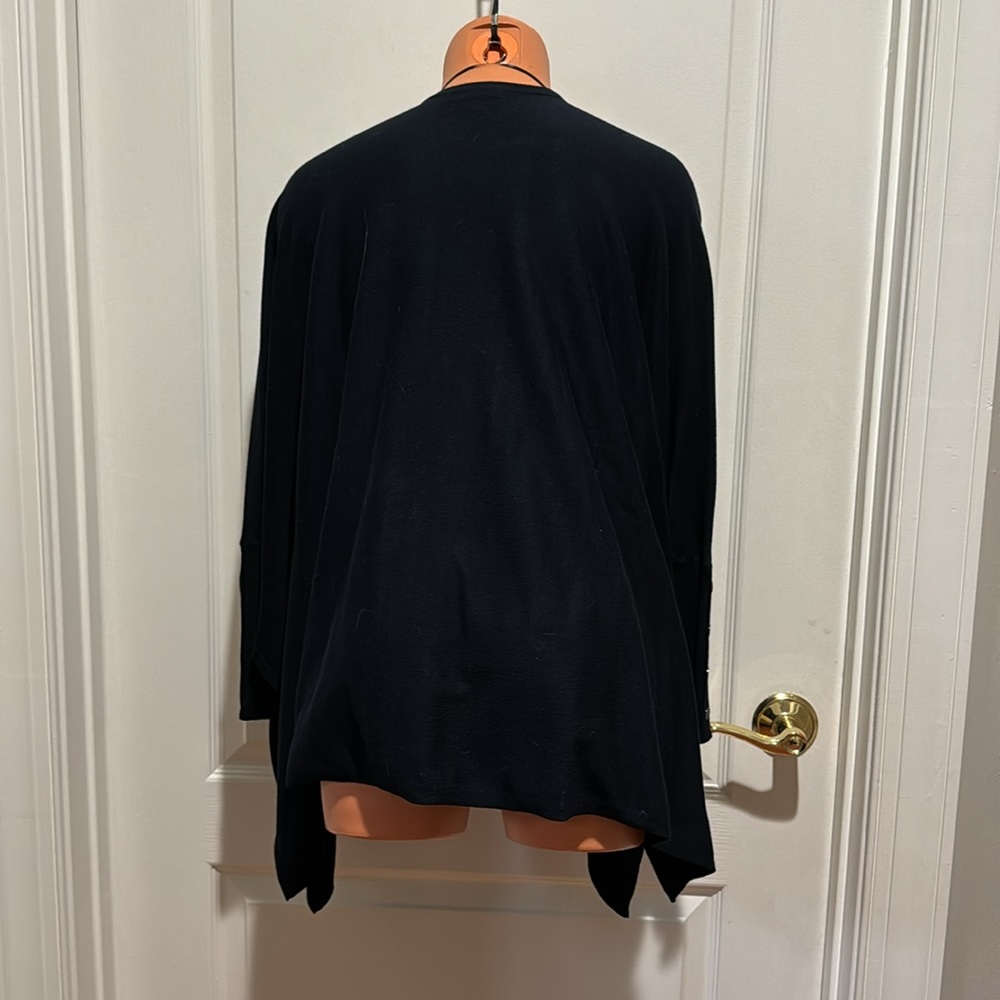 ALFANI Striped Open-Front Poncho Cardigan PS SP Petite Small EUC $80 Black Ivory - Picture 7 of 14